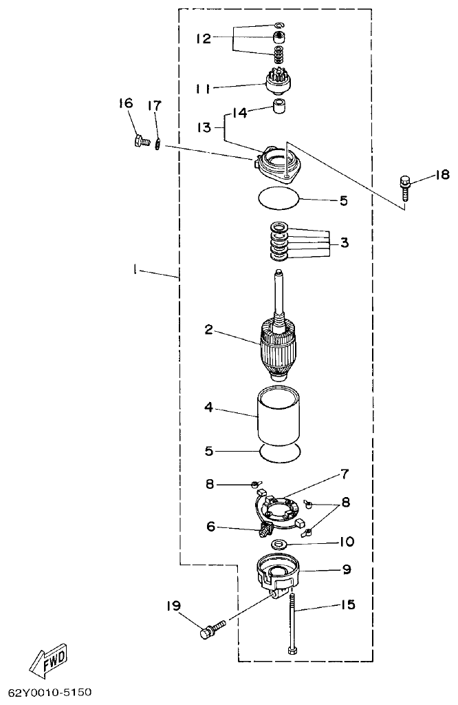 Yamaha FT50C STARTING MOTOR parts diagram